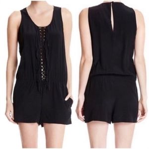 BCBGMaxAzria Thin Black Silk Fringe Romper